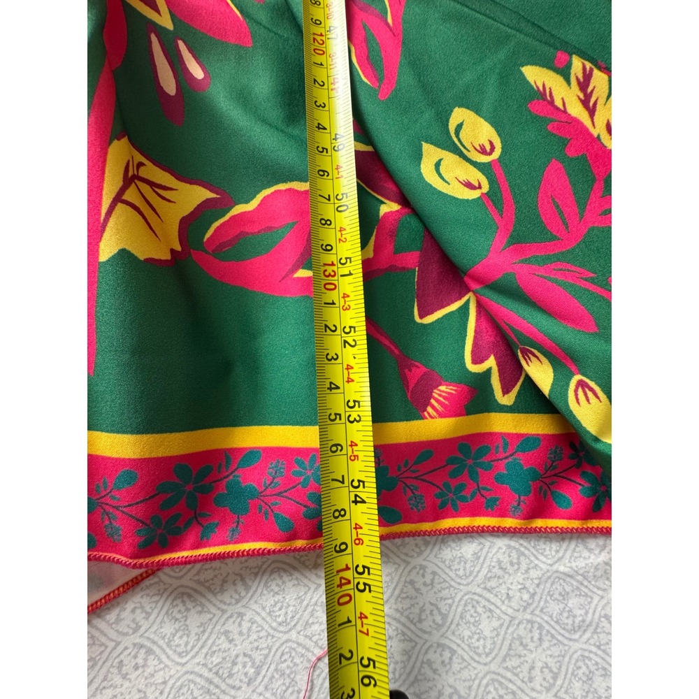 Tropical Green Pink Floral Palm Print Maxi Dress Handkerchief Hem Large - Picture 7 of 10